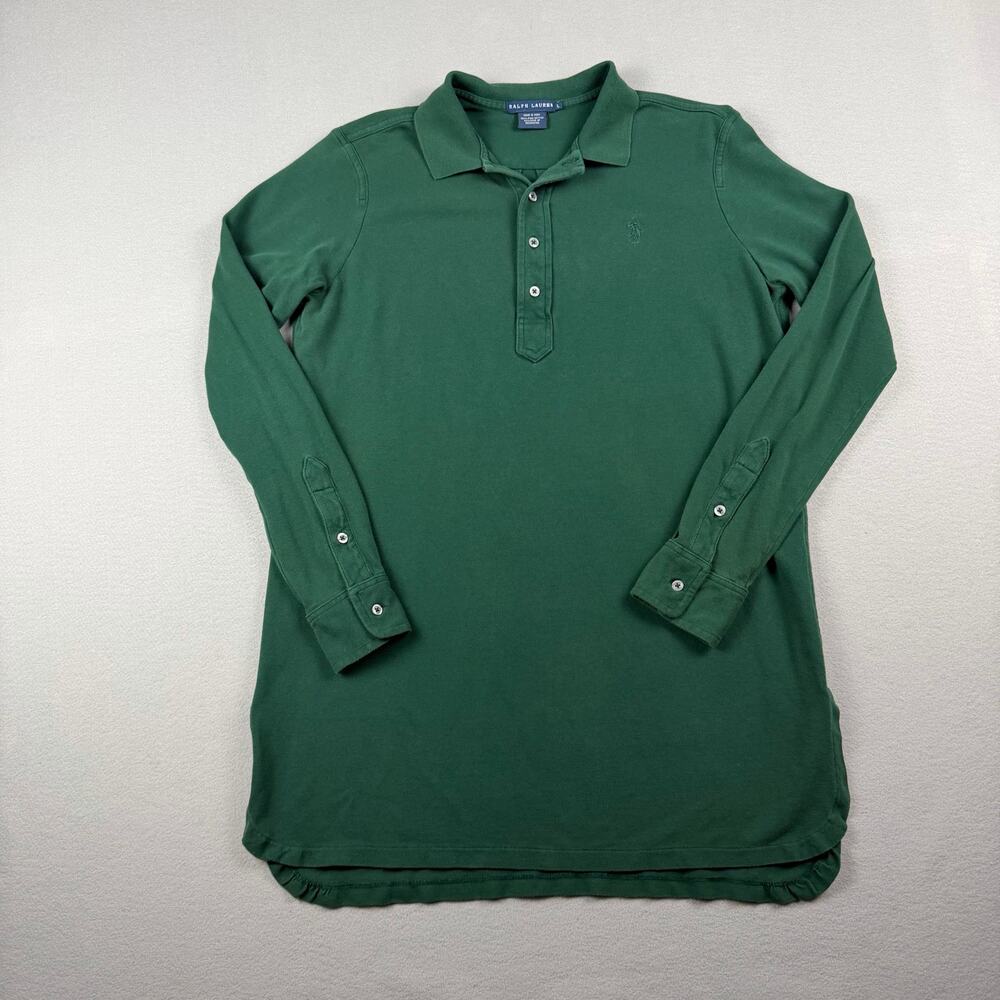 Ralph Lauren Green Pima Cotton Long Sleeve Polo L